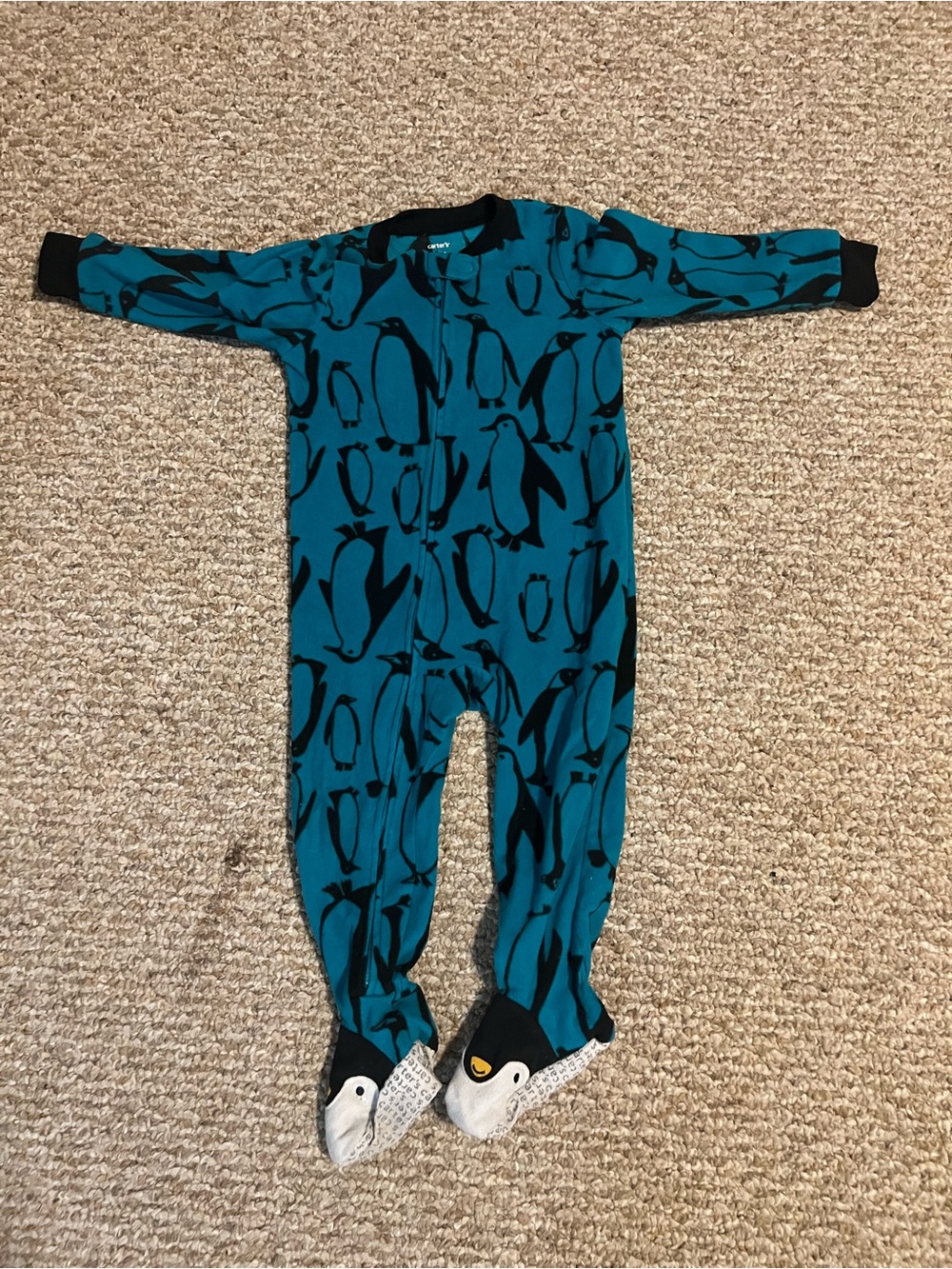 Carter's Teal and Black Penguin Print Footed Pajama